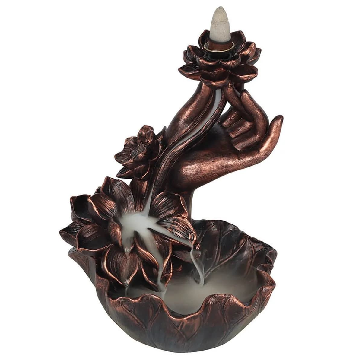 Bronzen hand backflow wierookhouder