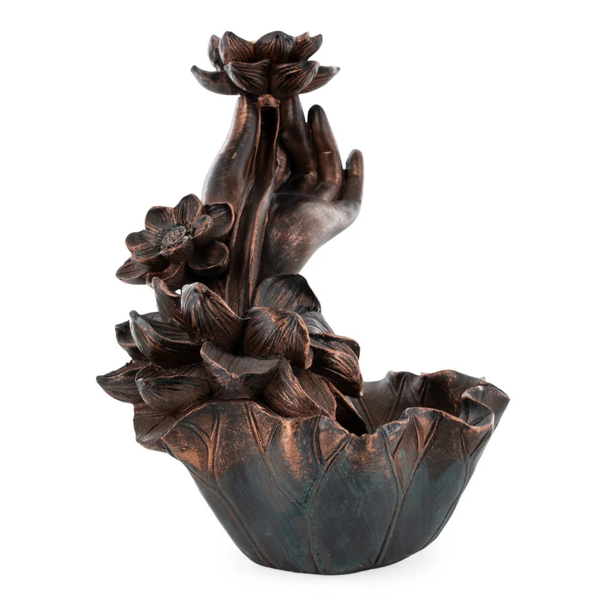 Bronzen hand backflow wierookhouder