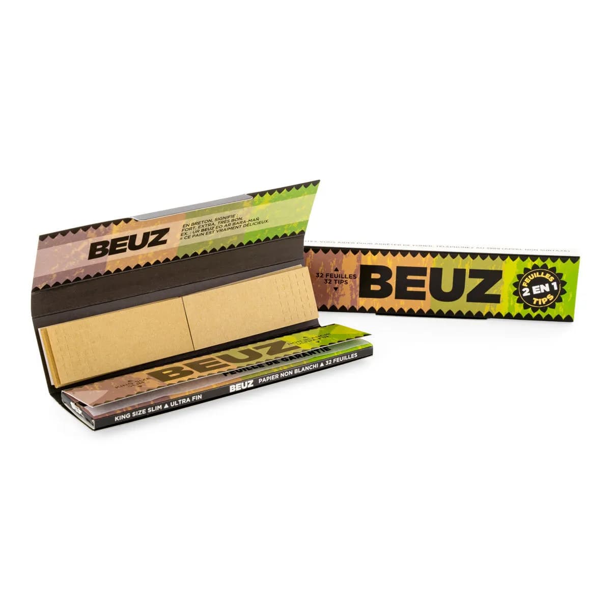 BEUZ Ongebleekte Vloei King Size Slim + Tips