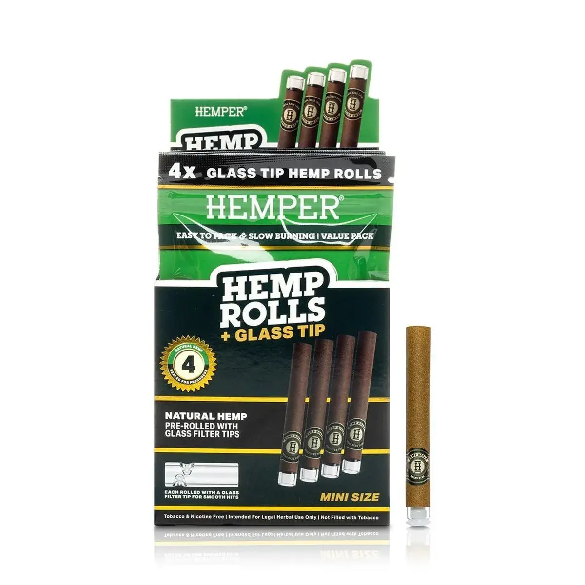 Hemper Mini Rolls + Glazen Tip 4-pack