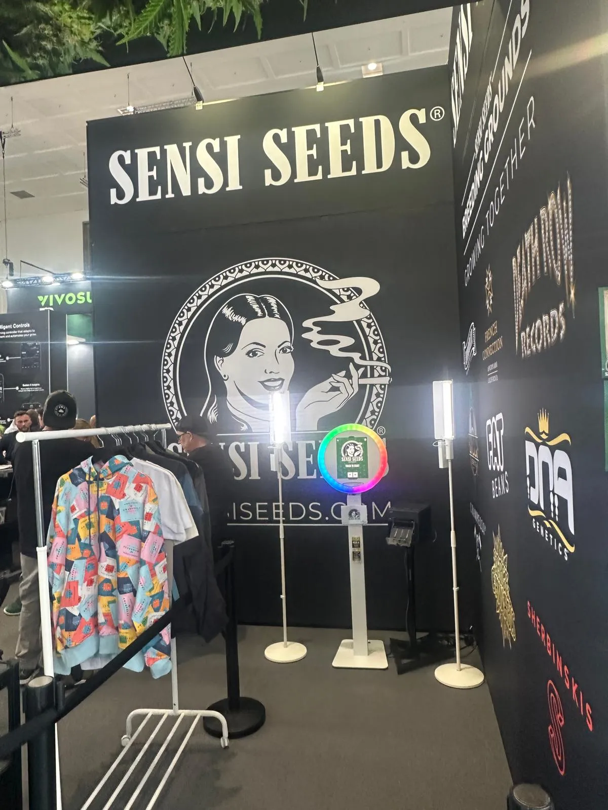 Sensi Seeds booth with DNA Genetics and Sherbinskis branding at Mary Jane Berlin 2026